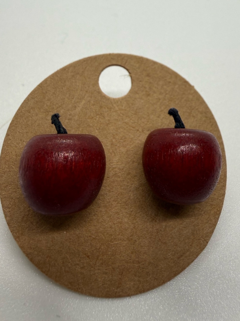 Vintage Wooden Apple Stud Earrings Red Teacher Cottagecore 1 cm